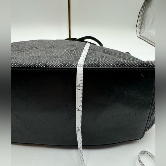 Gucci-Authentic-Vintage Tote Bag GG Black Denim/ Leather straps & Piping - Picture 11 of 16
